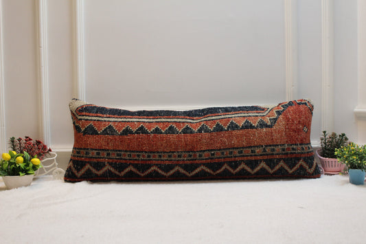 Vintage Turkish Rug Lumbar Pillow Cover: Red & Black, 12x36 inch