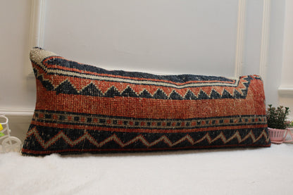 Vintage Turkish Rug Lumbar Pillow Cover: Red & Black, 12x36 inch