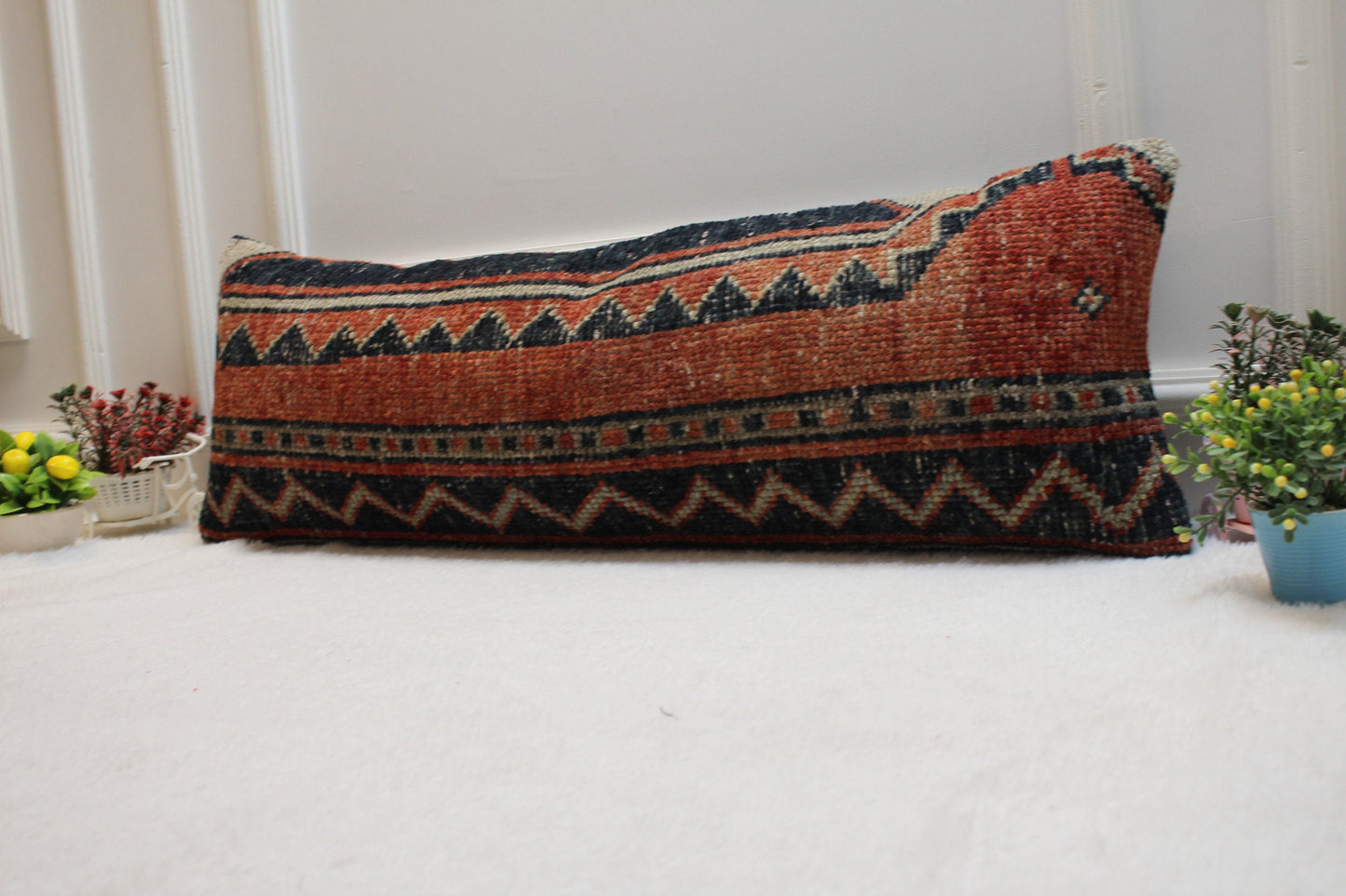 Vintage Turkish Rug Lumbar Pillow Cover: Red & Black, 12x36 inch