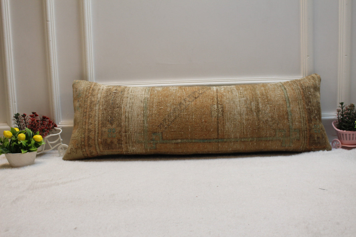 Handmade Turkish Rug Lumbar Pillow Cover: Upcycled Woven Wool (12x36 in)