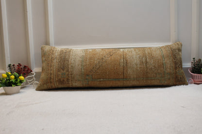 Handmade Turkish Rug Lumbar Pillow Cover: Upcycled Woven Wool (12x36 in)