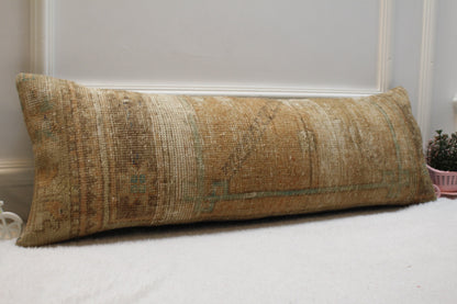 Handmade Turkish Rug Lumbar Pillow Cover: Upcycled Woven Wool (12x36 in)