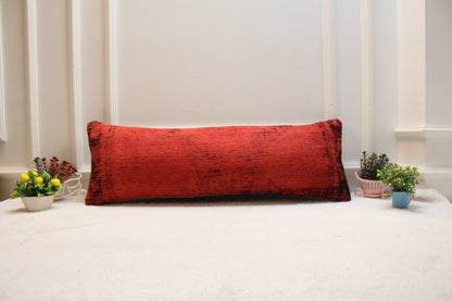 Red Vintage Turkish Rug Lumbar Pillow Cover: Organic Wool, 12x36 inch