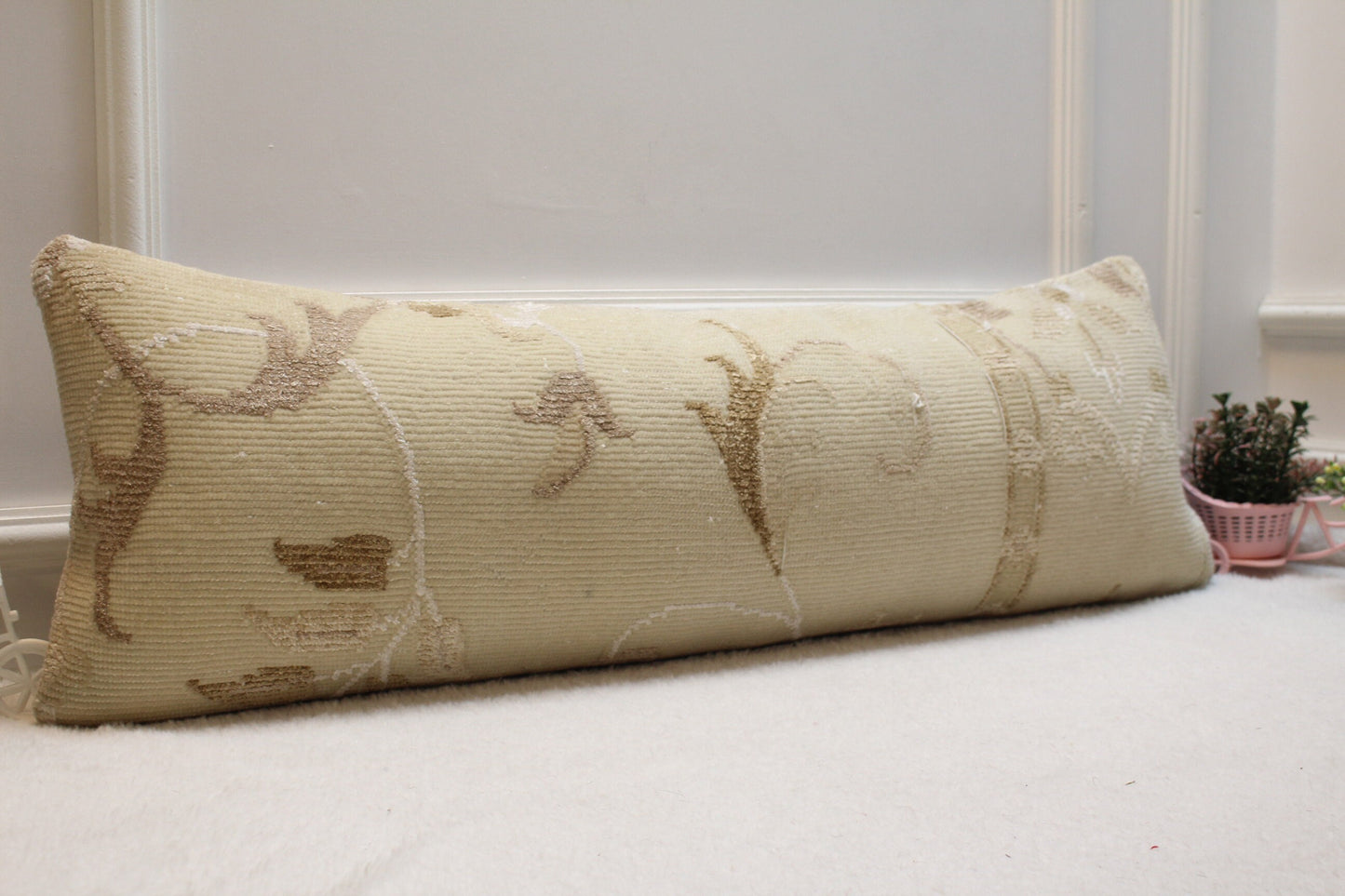 Handmade Wool Lumbar Pillow Cover: Upcycled Turkish Rug, 12x36 inch