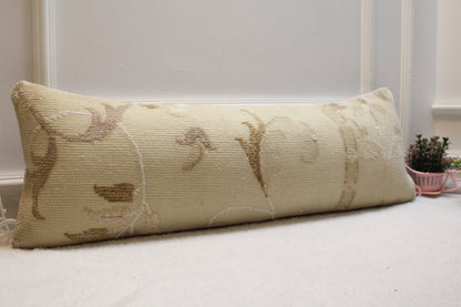 Handmade Wool Lumbar Pillow Cover: Upcycled Turkish Rug, 12x36 inch