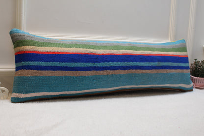 Rainbow Kilim Lumbar Pillow Cover: Vintage Woven Rug, 12x36 inch