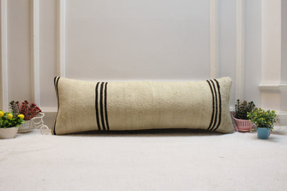 Handmade Kilim Lumbar Pillow Cover: Boho Home Decor (12x36 inc)