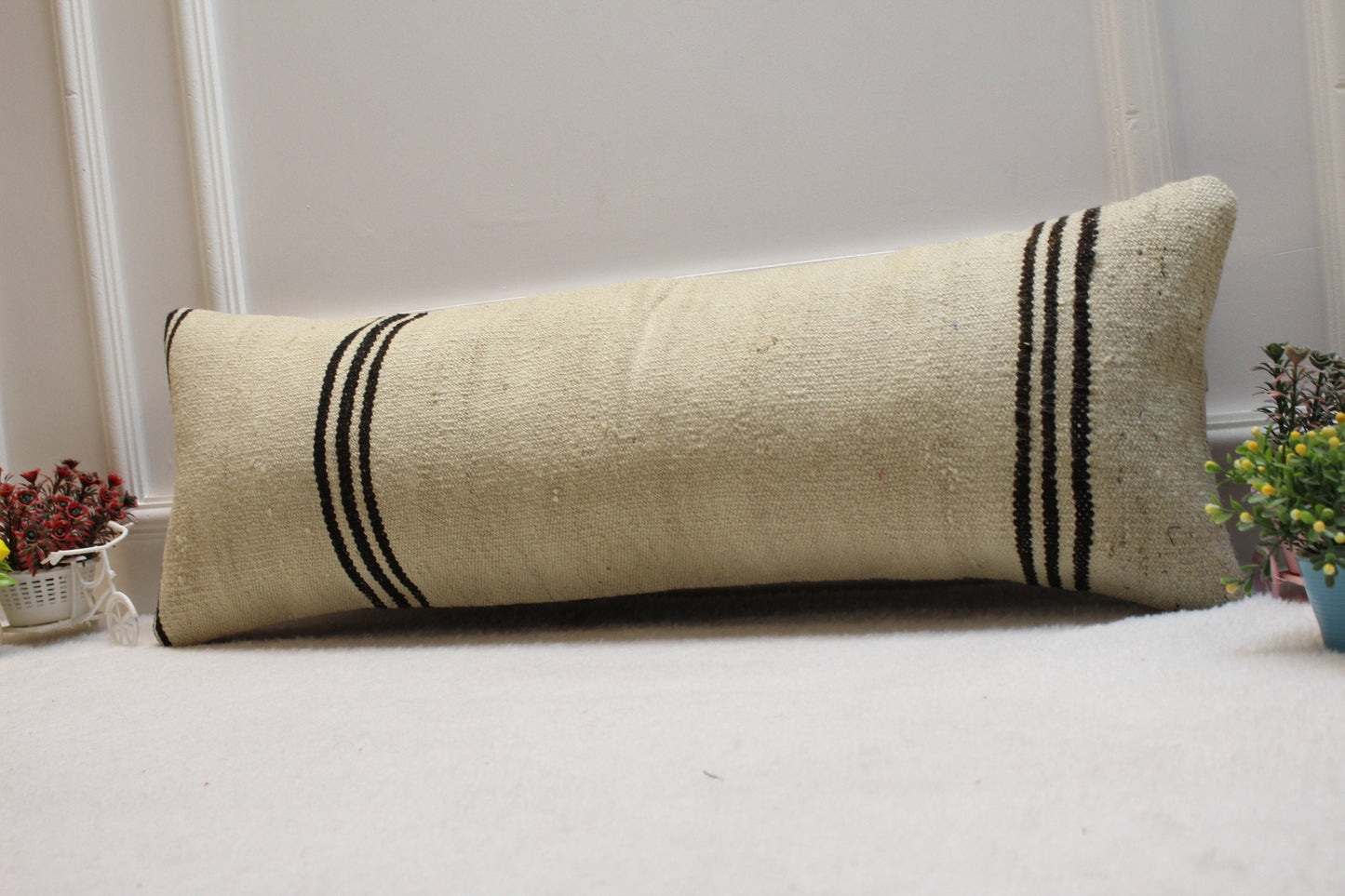 Handmade Kilim Lumbar Pillow Cover: Boho Home Decor (12x36 inc)