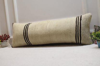 Handmade Kilim Lumbar Pillow Cover: Boho Home Decor (12x36 inc)