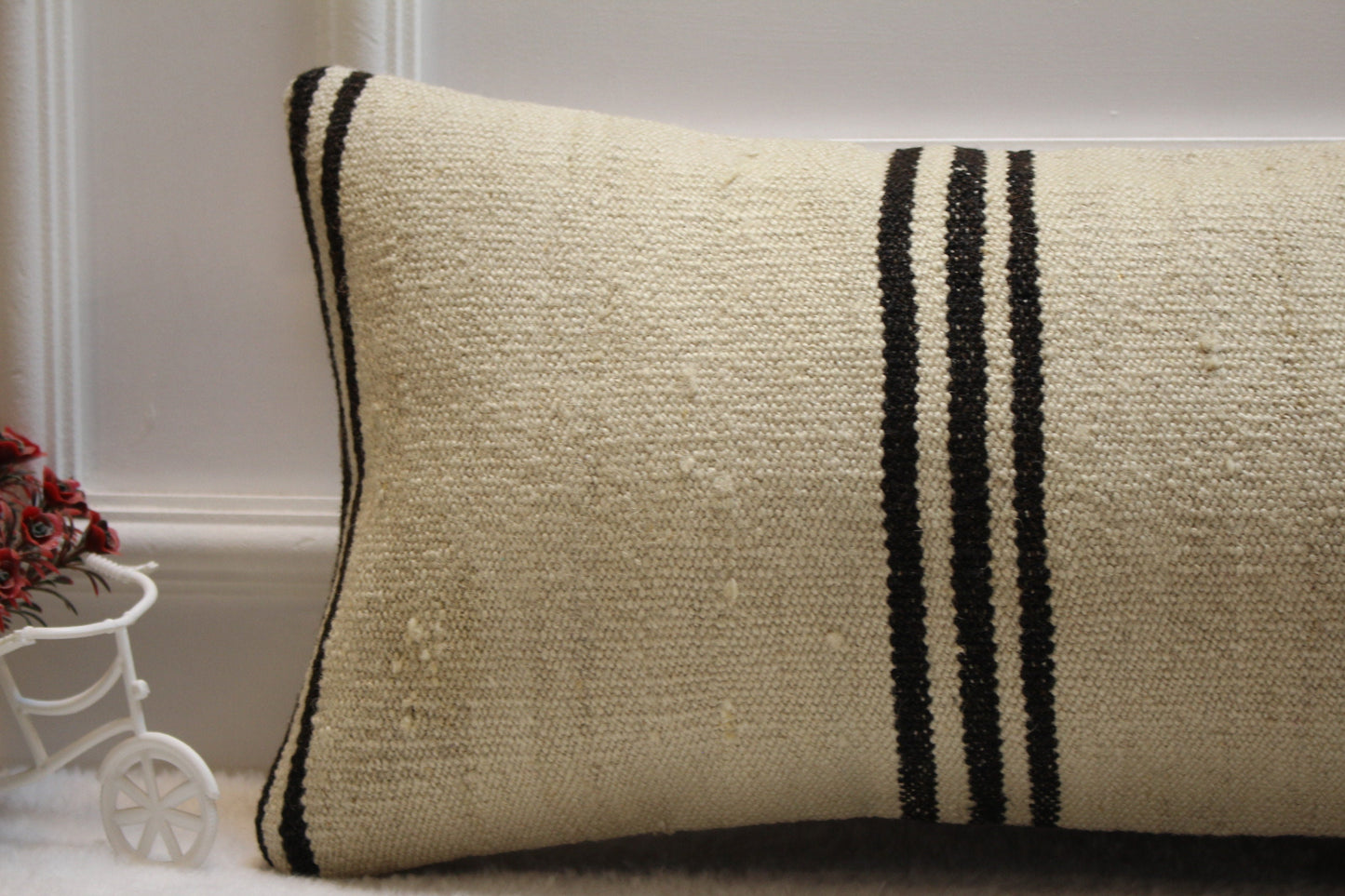 Handmade Kilim Lumbar Pillow Cover: Boho Home Decor (12x36 inc)
