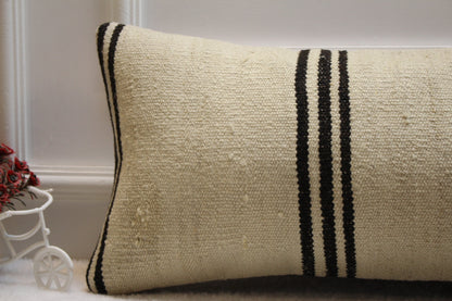 Handmade Kilim Lumbar Pillow Cover: Boho Home Decor (12x36 inc)