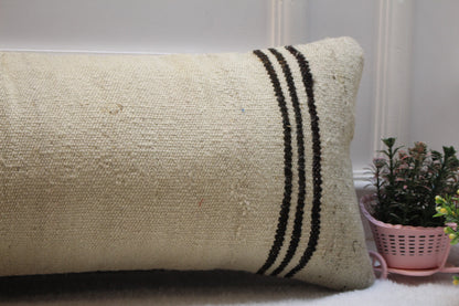 Handmade Kilim Lumbar Pillow Cover: Boho Home Decor (12x36 inc)