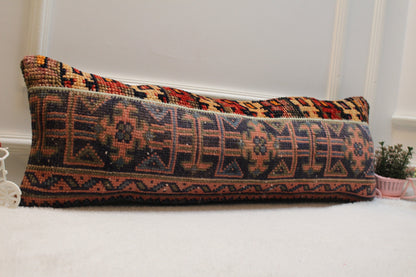 Handmade Turkish Rug Lumbar Pillow Cover: Patchwork Kilim, 12x36 inch