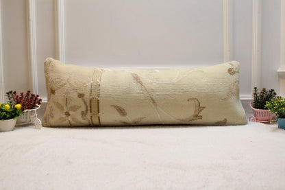 Handmade Turkish Rug Lumbar Pillow Cover: Beige Brown Woven Pillow Case (12x36in)