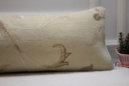 Handmade Turkish Rug Lumbar Pillow Cover: Beige Brown Woven Pillow Case (12x36in)