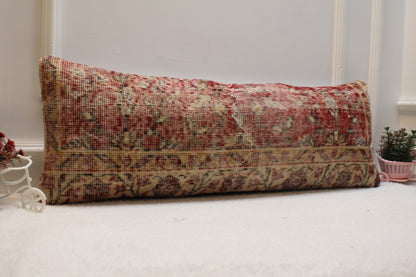 Handmade Red Kilim Pillow Cover: Upcycled Woven Rug, 12x36 inch