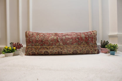 Handmade Red Kilim Pillow Cover: Upcycled Woven Rug, 12x36 inch