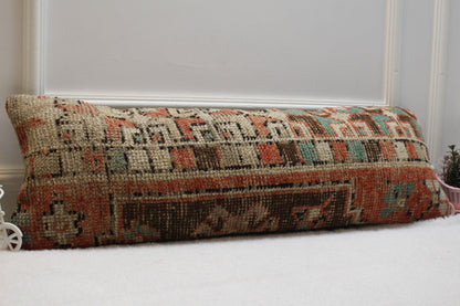 Geometric Turkish Rug Lumbar Pillow Cover: 12x36 inc, Upcycled Wool