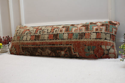 Geometric Turkish Rug Lumbar Pillow Cover: 12x36 inc, Upcycled Wool