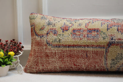 Handmade Kilim Pillow Cover: Upcycled Turkish Wool Lumbar Pillow (12x36 in)