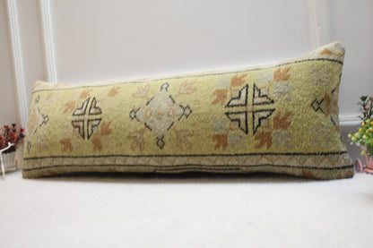 Handmade Turkish Rug Lumbar Pillow Cover: Geometric Boho Decor (12x36 inc)