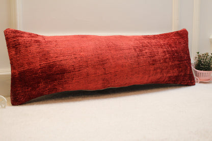Handmade Red Kilim Lumbar Pillow Cover: Upcycled Woven Rug, 12x36 in