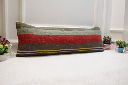 Striped Kilim Lumbar Pillow Cover: Handmade Boho Decor (12x36 in)