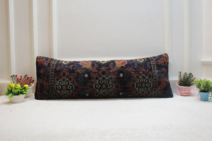 Handmade Turkish Rug Lumbar Pillow Cover: Organic Wool, 12x36 inch
