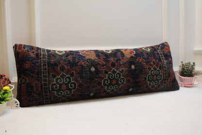 Handmade Turkish Rug Lumbar Pillow Cover: Organic Wool, 12x36 inch