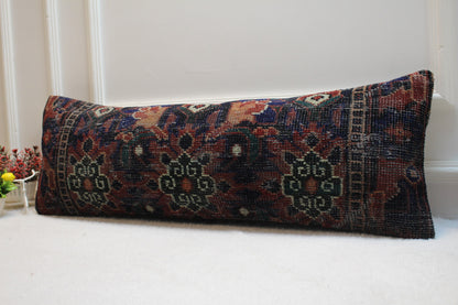 Handmade Turkish Rug Lumbar Pillow Cover: Organic Wool, 12x36 inch