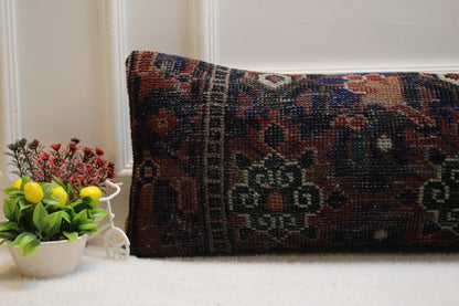 Handmade Turkish Rug Lumbar Pillow Cover: Organic Wool, 12x36 inch