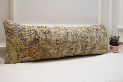 Floral Turkish Rug Lumbar Pillow Cover: Handmade Upcycled Kilim, 12x36