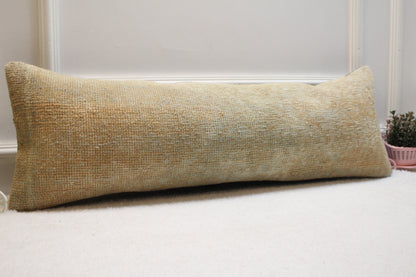Handmade Turkish Rug Lumbar Pillow Cover: Upcycled Woven Wool, 12x36 inch