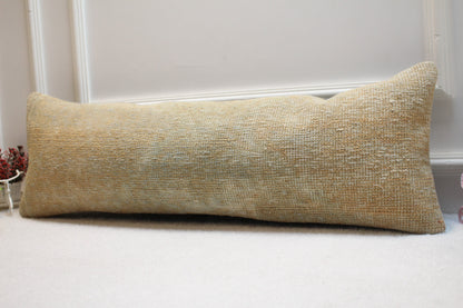 Handmade Turkish Rug Lumbar Pillow Cover: Upcycled Woven Wool, 12x36 inch