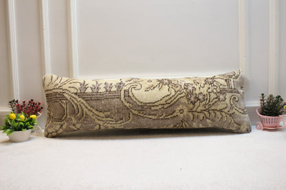 Handmade Floral Kilim Lumbar Pillow Cover: Upcycled Rug, 12x36 inch