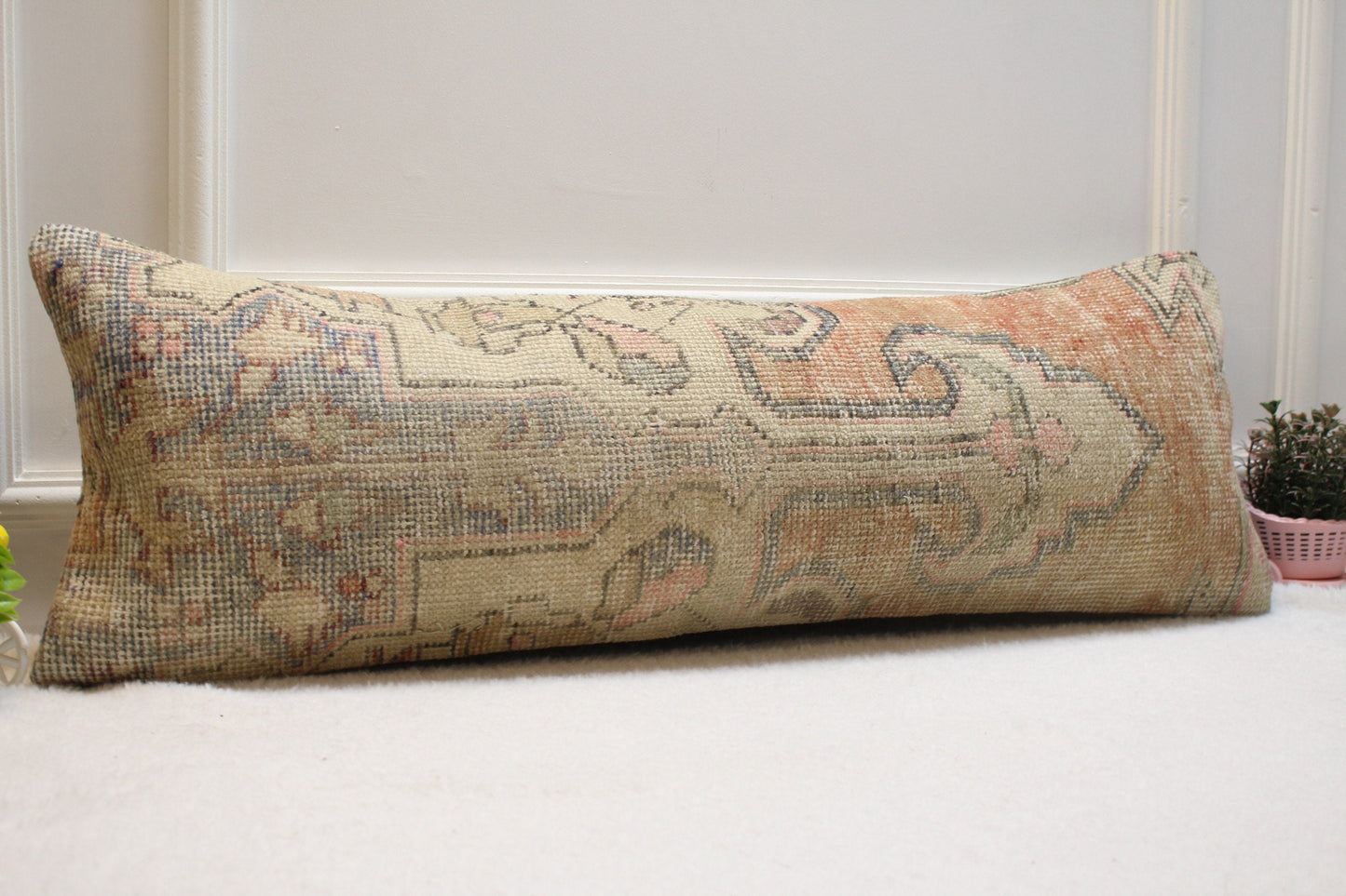 Handmade Wool Kilim Pillow Cover: Vintage Anatolian Design (12x36 in)