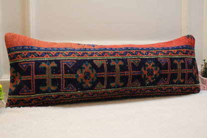 Handmade Long Lumbar Kilim Pillow Cover: Organic Wool Turkish Rug