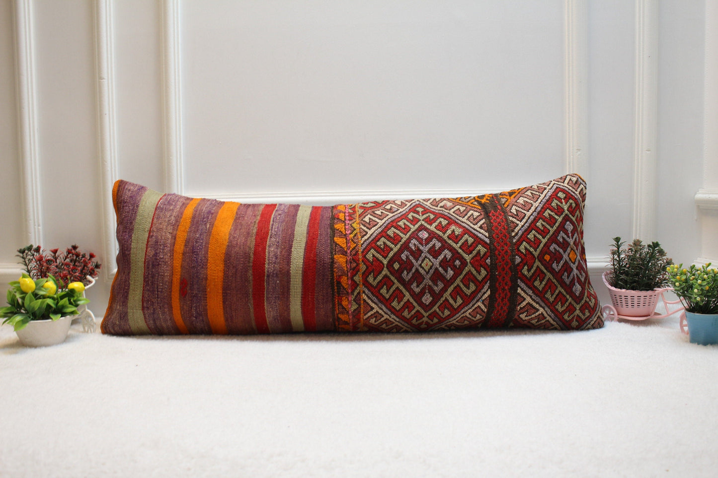 12x36 Long Lumbar Kilim Pillow Cover: Vintage Boho Home Design
