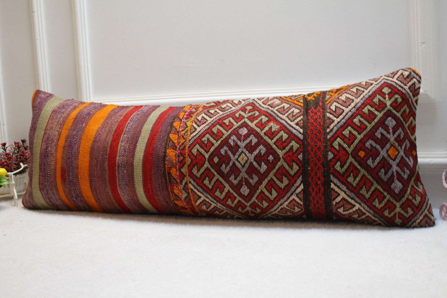 12x36 Long Lumbar Kilim Pillow Cover: Vintage Boho Home Design
