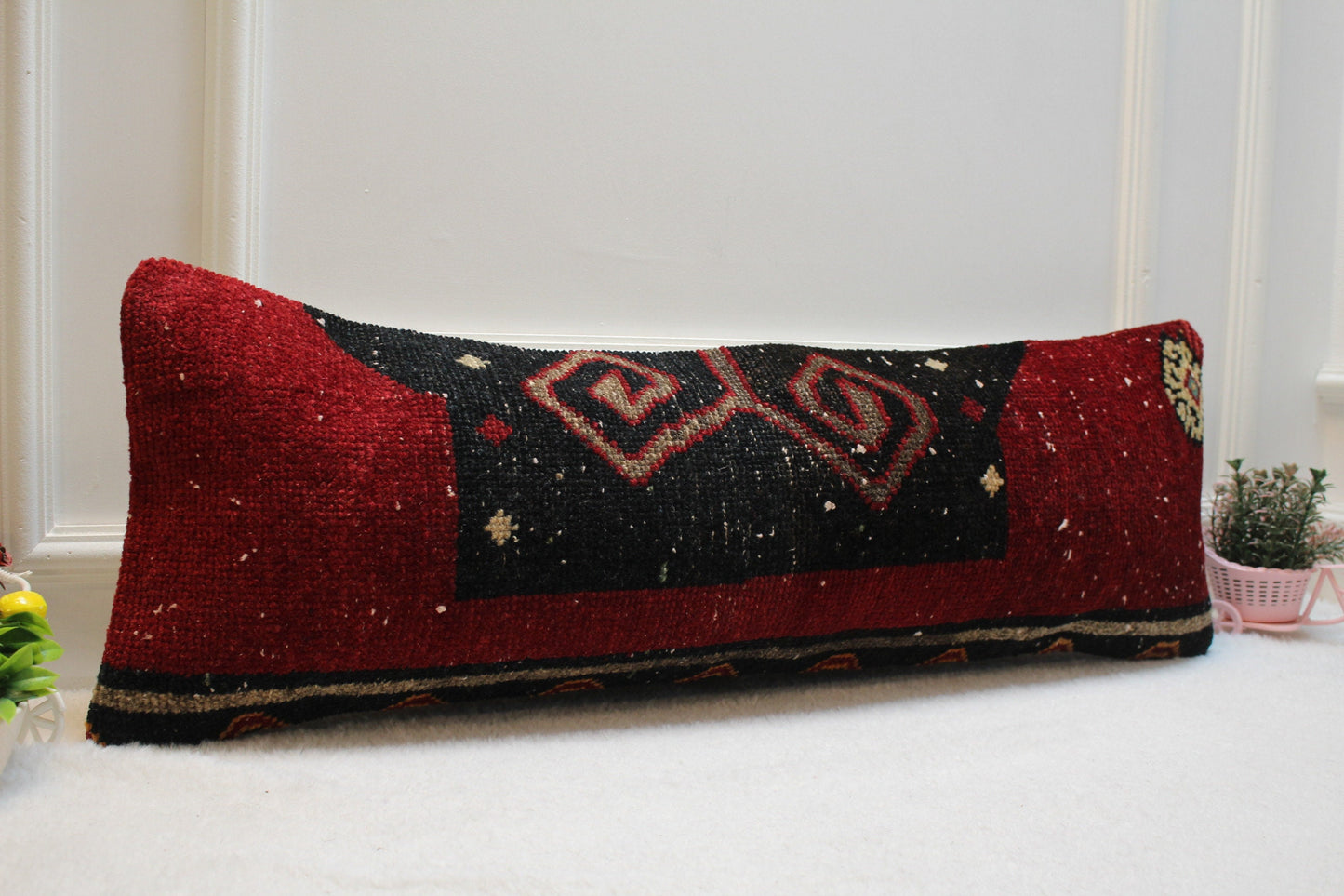 Handmade Kilim Lumbar Pillow Cover: Boho Rug Pillow, 12x36 inch