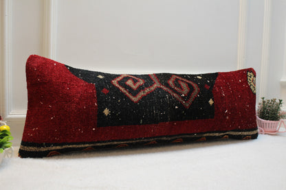 Handmade Kilim Lumbar Pillow Cover: Boho Rug Pillow, 12x36 inch