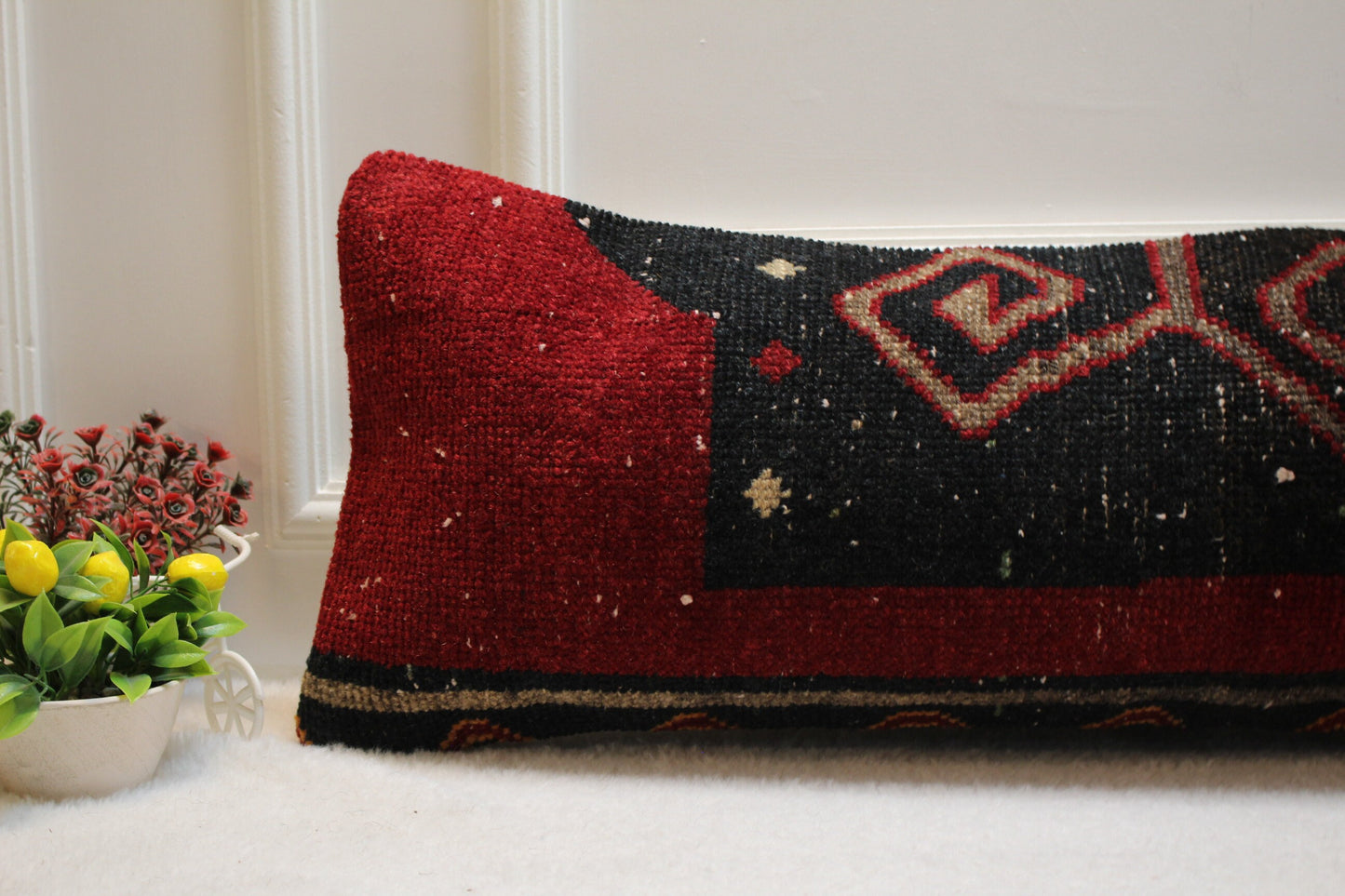 Handmade Kilim Lumbar Pillow Cover: Boho Rug Pillow, 12x36 inch