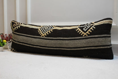 Ethnic Kilim Lumbar Pillow Cover: Organic Wool, 12x36 inch