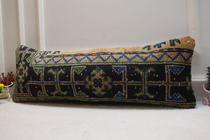 Handmade Kilim Lumbar Pillow Cover: Upcycled Woven Rug, Boho Decor (12x36 in)