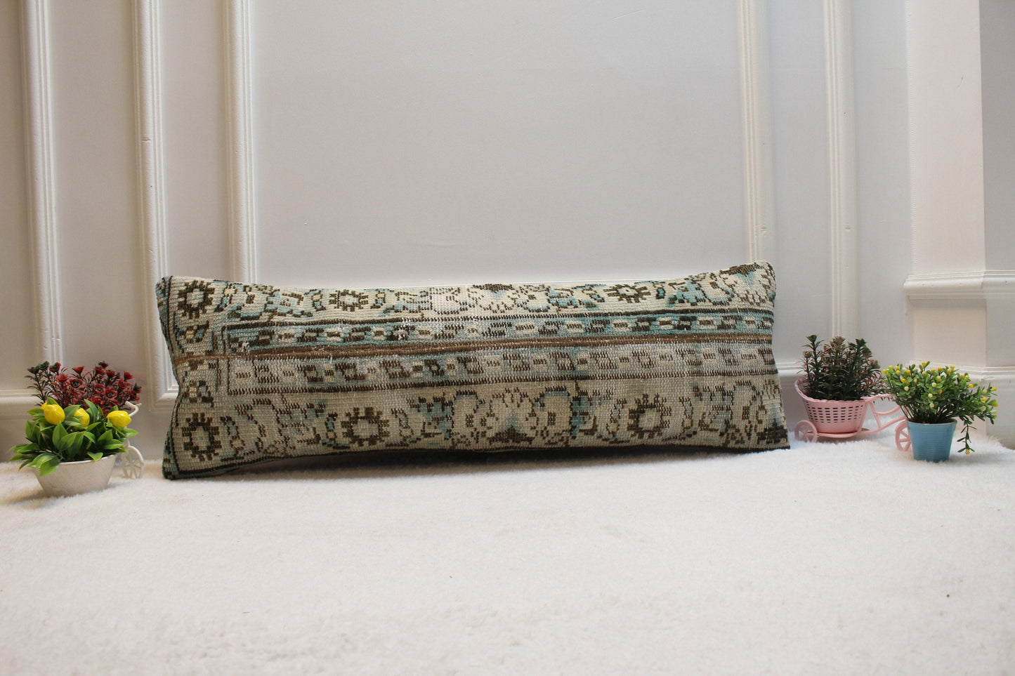 Handmade Kilim Lumbar Pillow Cover: Boho Woven Rug, 12x36 inch