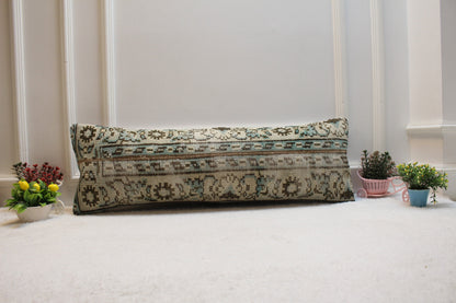 Handmade Kilim Lumbar Pillow Cover: Boho Woven Rug, 12x36 inch