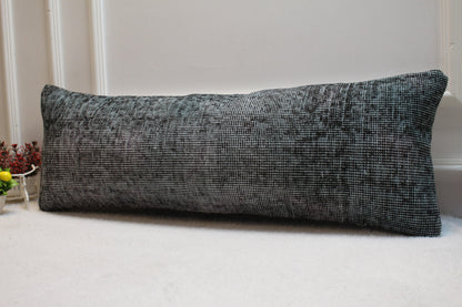 Handmade Wool Lumbar Pillow Cover: Upcycled Anatolian Rug, 12x36 inch