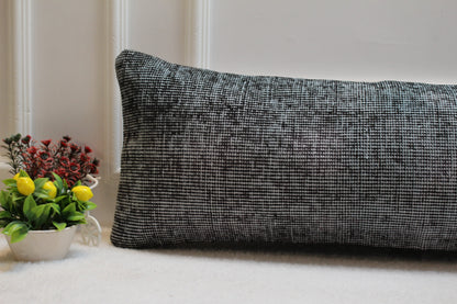 Handmade Wool Lumbar Pillow Cover: Upcycled Anatolian Rug, 12x36 inch