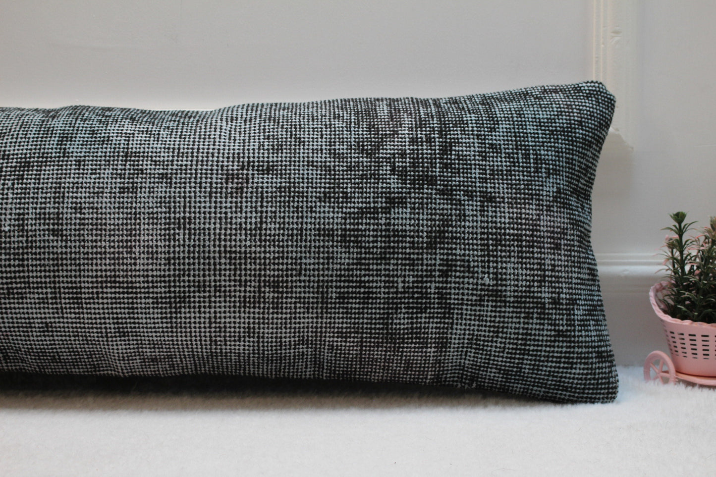 Handmade Wool Lumbar Pillow Cover: Upcycled Anatolian Rug, 12x36 inch