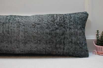 Handmade Wool Lumbar Pillow Cover: Upcycled Anatolian Rug, 12x36 inch